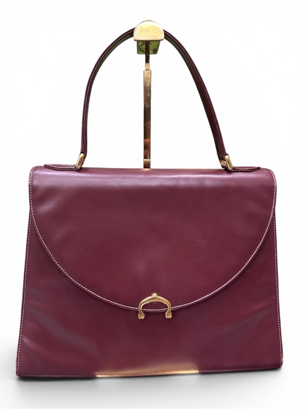 Vintage Must de Cartier Bordeaux Leather Top Handle Handbag Purse France
